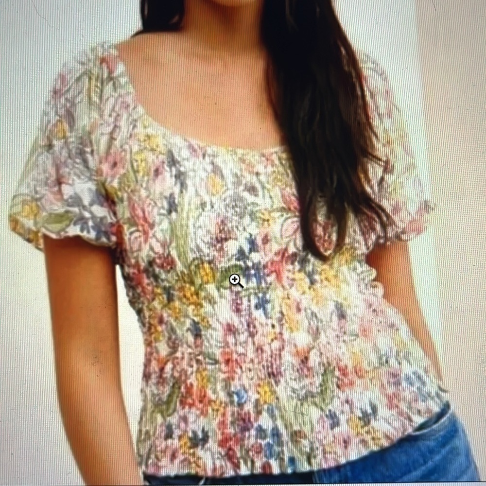 By ANTHROPOLOGIE Aurelia Floral Smocked Blouse Top Puff sleeve Size XS Baby doll